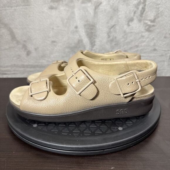 SAS Womens Size 8N Relaxed Beige Leather Flats Sandals Comfortable Orthopedic - Picture 3 of 10